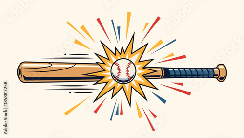 Vector illustration of baseball batter hitting ball with strong motion lines, energetic retro sports style, ideal for sports marketing, posters, and advertising