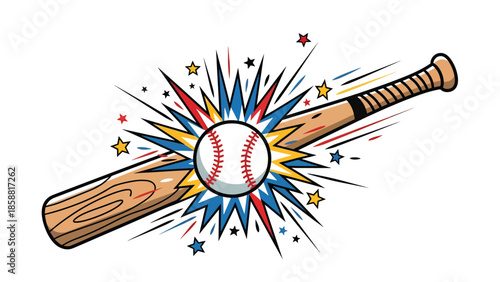 Vector illustration of baseball batter hitting ball with strong motion lines, energetic retro sports style, ideal for sports marketing, posters, and advertising