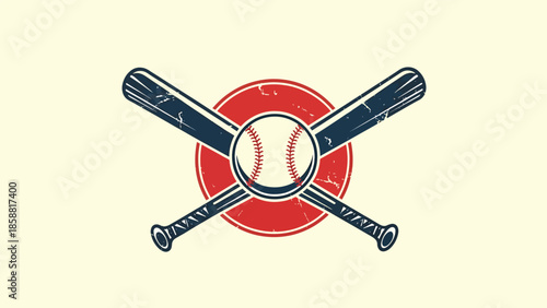 Vector illustration of crossed baseball bats with central ball, bold sports emblem design ideal for logos, posters, merchandise, and branding