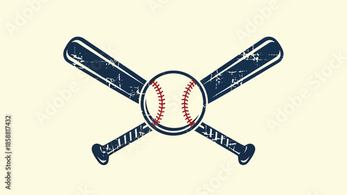 Vector illustration of crossed baseball bats with central ball, bold sports emblem design ideal for logos, posters, merchandise, and branding