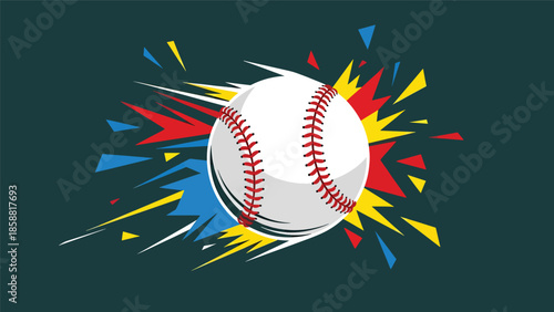 Bold vector illustration of baseball with stylized stitching and impact effects, modern sports graphic ideal for posters, ads, and merch