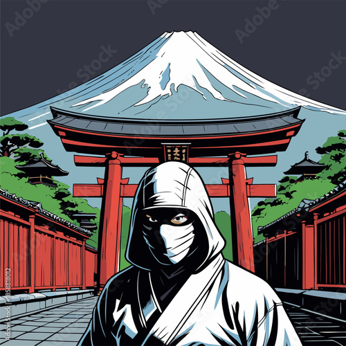 Vector image of a traditional Japanese gate in an image with attractive colors