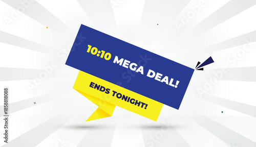 10 to 10 mega deal ends tonight editable eps format web banner vector art illustration template design blue yellow shapes bold font white gray gradient abstract illustration sun shine business backgro