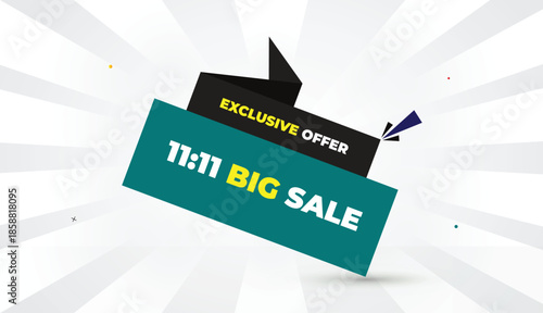 11 to 11 big sale exclusive offer editable eps format web banner vector art illustration template design light green black shapes yellow bold font white gray gradient abstract illustration sunshine bu