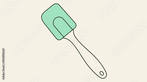 Minimalist illustration of a green silicone spatula on a light background.