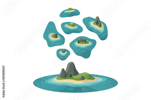 Floating Tropical Island Illustration in Blue Sea