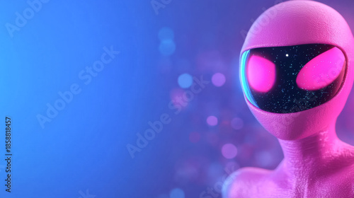 Futuristic alien runner in vibrant cyan and pink gradient close-up portrait