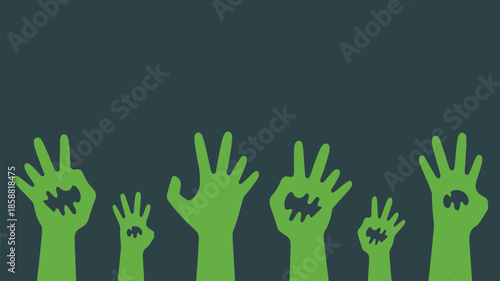 Green zombie hands reaching up with bats on palms