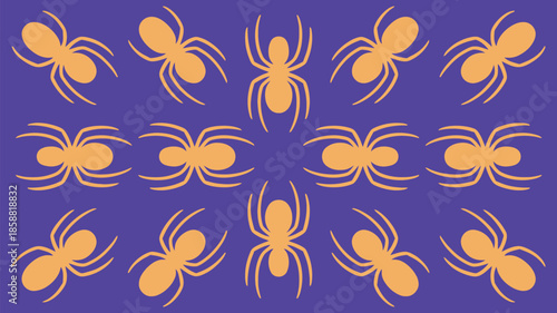 Vibrant orange spiders on purple background for Halloween designs