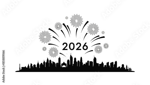 New year s eve cityscape celebration with fireworks display for two thousand twenty six