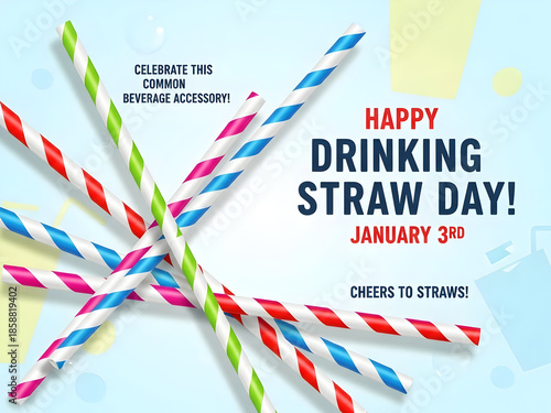 Happy drinking straw day! colorful striped straws on january 3rd celebration illustration