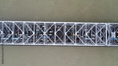 Top view of Howrah bridge. Balanced steel bridge over the Hooghly River in West Bengal, India.