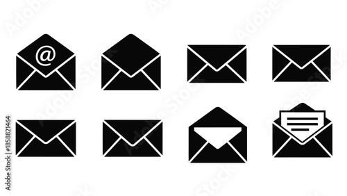 Collection of black envelope icons representing email and correspondence