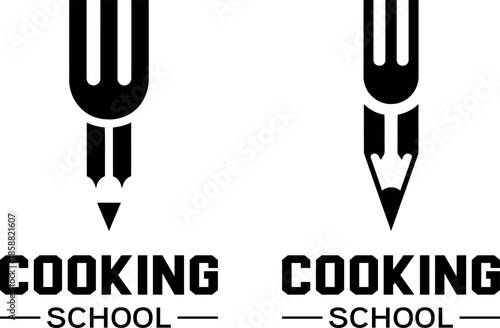 cooking school logo design with fork and pencil