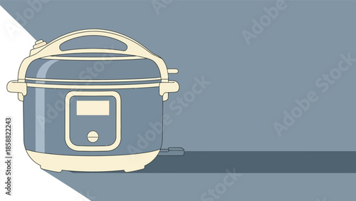 Illustration of a modern electric multi cooker on a gray background.