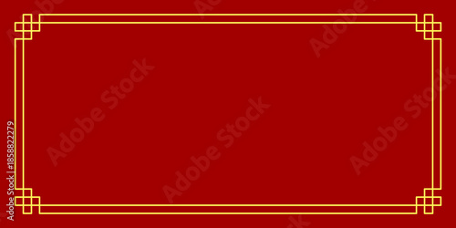Oriental Chinese Border Ornament on Red Background