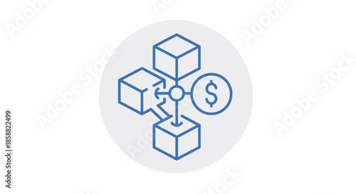 Blockchain technology with financial transaction icon.