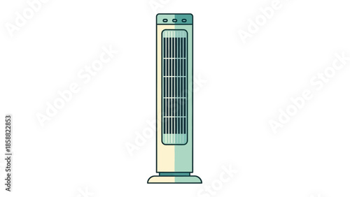 Illustration of a tower fan on a white background.