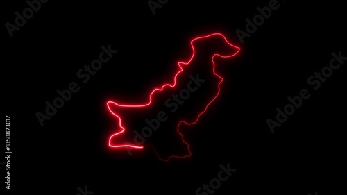 Glowing Red Outline Map of Pakistan on Black Background National Borders Neon Sign Pakistan map
