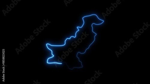 Glowing Blue Outline Map of Pakistan on Black Background National Borders Neon Sign Pakistan map