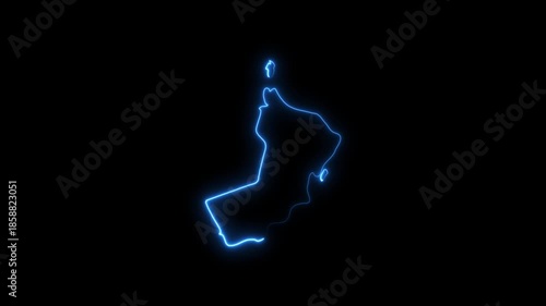 Kuwait Map Outline Glowing Blue Neon Light Black Background