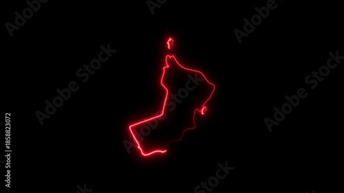 Oman Map Outline Glowing Red Neon Light Animation country outline map animation