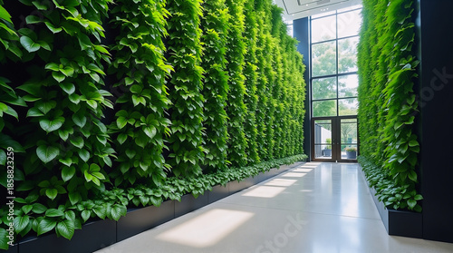  Vertical green wall with a modern lounge chair.