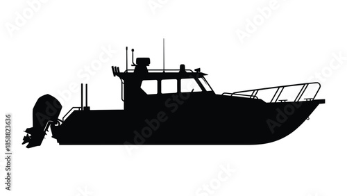 Silhouette of a motorboat showing its outline and key features