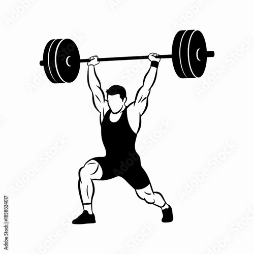 Strong man doing barbell split jerk for Olympic lifting