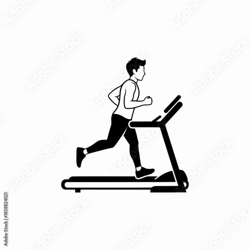 Young man running on treadmill machine for endurance training