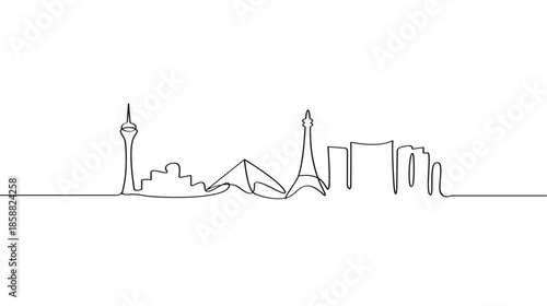 Las Vegas Skyline Single Line Art: Continuous Line Cityscape Vector