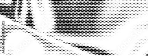 Hexagon pattern halftone and overlay fade corner with trail gradient dot. Honeycomb white element and hexagon monochrome elegant with dynamic structure pattern. Wave hexagon graphic.
