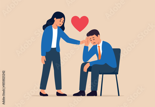 Compassion, support or help other who facing difficulty, empathy or sympathy, kindness or love to take care, heal feeling or giving care concept, young woman giving compassion to help colleagues.