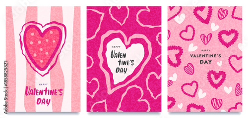 Creative hand drawn set of cards for  Valentine's Day celebration, 14 February, Valentine's Day  textured background, vector illustration