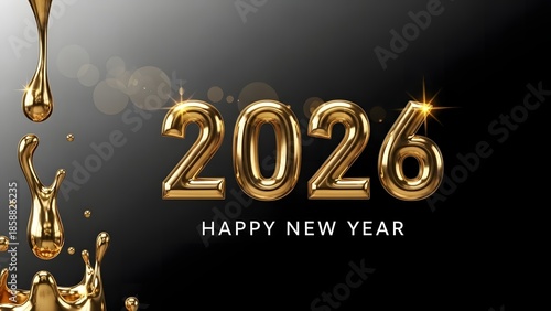 Happy new year 2026 celebration with gold theme