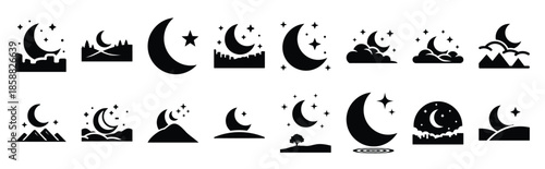 moon night silhouette icon set