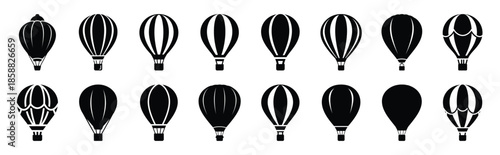 air balloon silhouette icon set