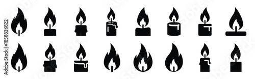 candle flame silhouette icon set