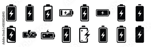 charging battery silhouette icon set