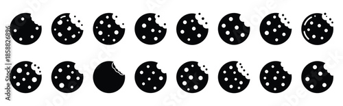 cookie bite silhouette icon set