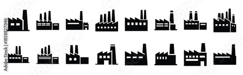 factory building silhouette icon set