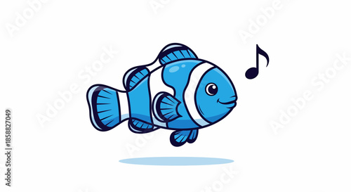 Cute Blue Clownfish Singing a Happy Tune.