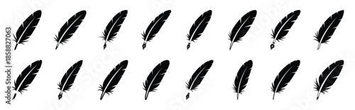 feather quill silhouette icon set