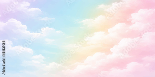 Beautiful bright pink cloudscape in the summer sky with sunlight and fluffy white clouds