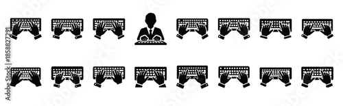 keyboard typing silhouette icon set