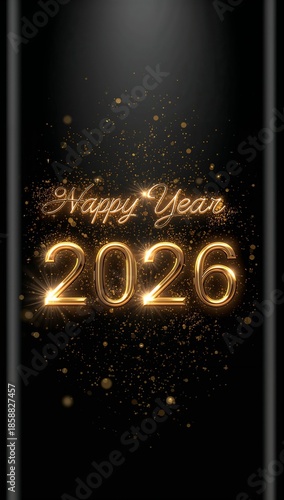 Golden Hapov New Year 2026 Celebration With Sparkling Particles