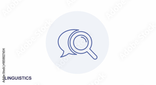 Linguistics research and analysis concept with magnifying glass.