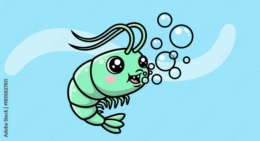 Obraz premium Cute Cartoon Shrimp Character Illustration.