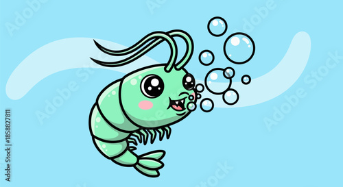 Cute Cartoon Shrimp Character Illustration.