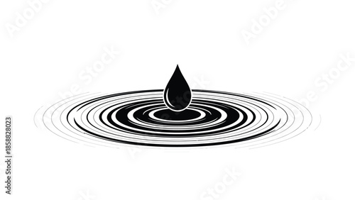 A single water droplet creating concentric ripples on a dark surface